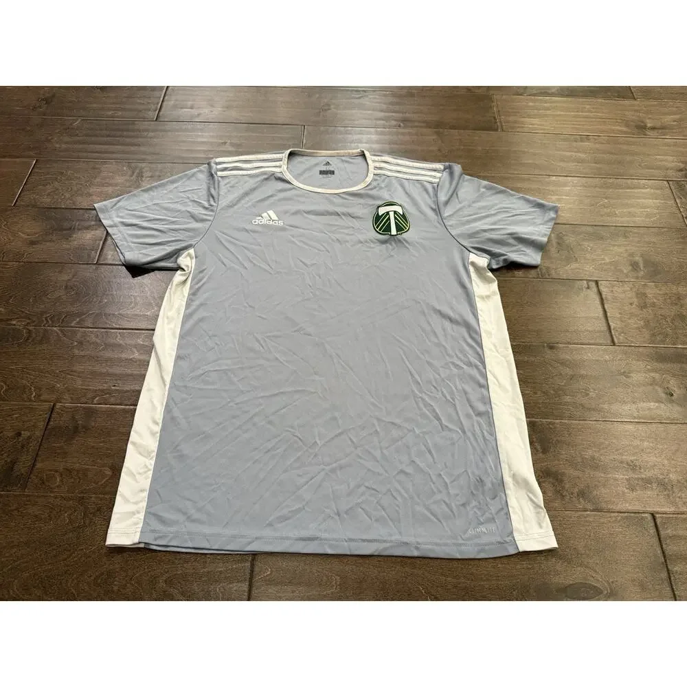 Adidas Mens Gray Climalite MLS Portland Timbers Short Sleeve Jersey Size L Large